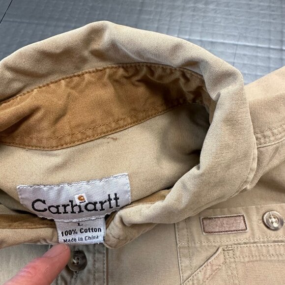 CARHARTT MENS TAN SHORT SLEEVE BUTTON UP SHIRT LARGE - Picture 7 of 10
